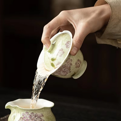 Decorative Floral Ceramic Tea Infuser with Lid