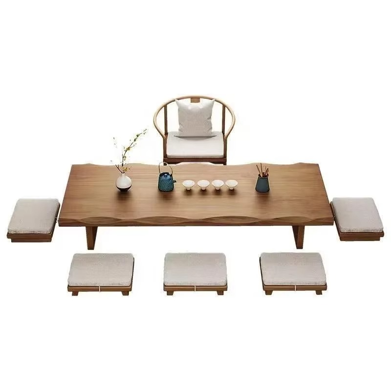 Traditional Wooden Japanese Tea Table Set with Chairs - Hehif