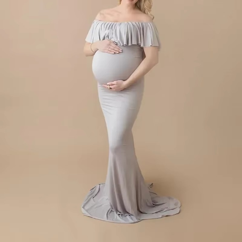 Beautiful Pregnancy Maxi Dress with Lace Trim