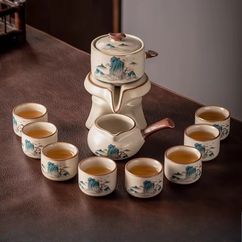 Natural Wood Tea Server Tray with Drip Tray