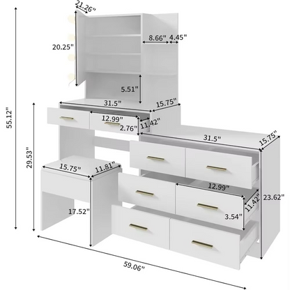 Modern LED Lighted Vanity Table Set with Mirror