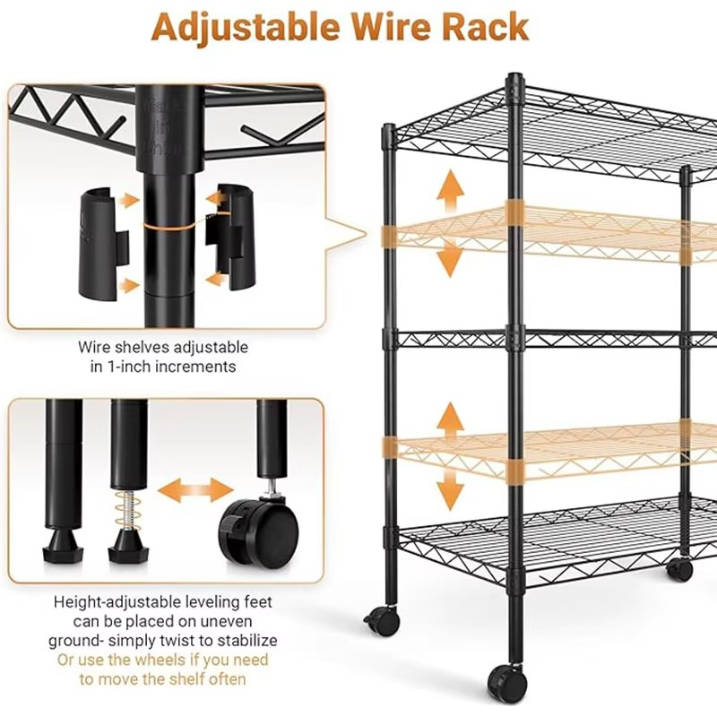 Sturdy 3-Tier Metal Shelving Unit with Locking Casters