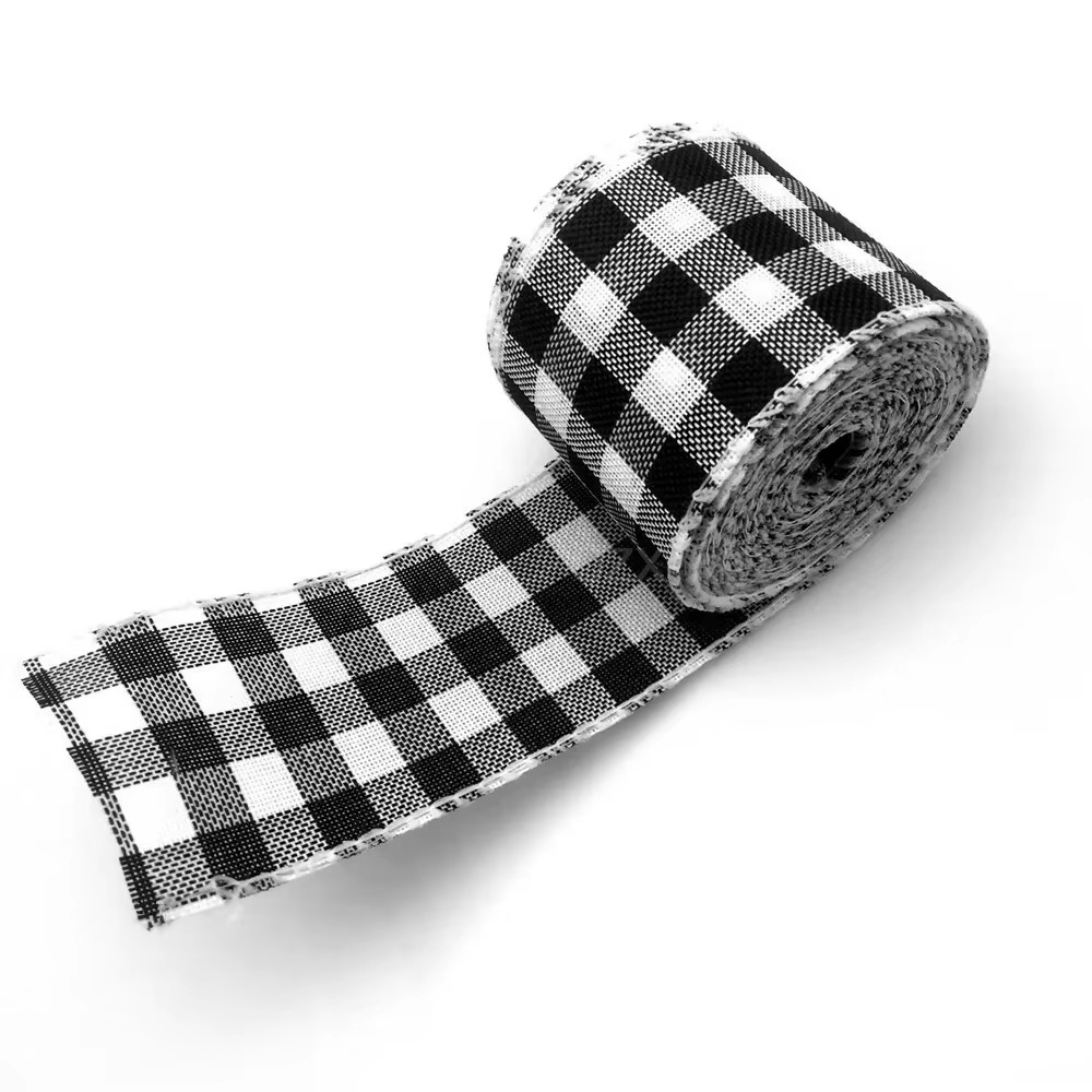 Holiday Plaid Ribbon, Red Green Snowflake Pattern, 6.5 Yards