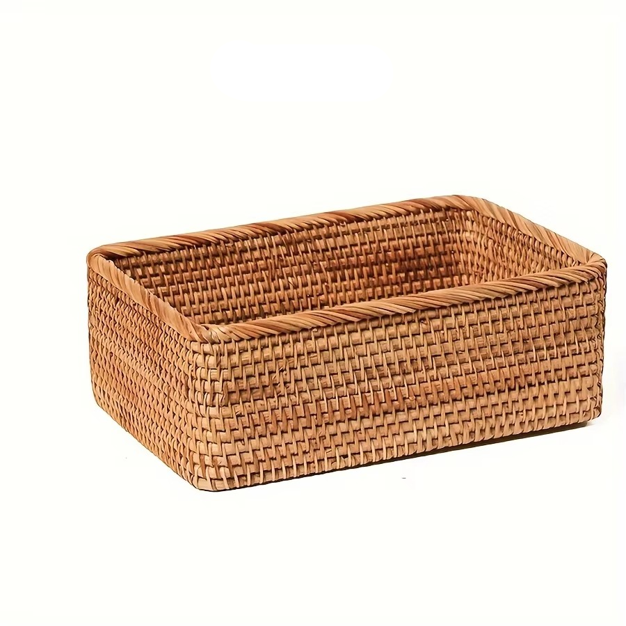 Woven Rattan Storage Bin Beige Home Decor Organizer