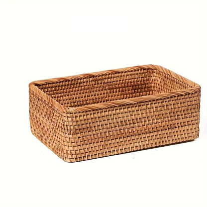 Woven Rattan Storage Bin Beige Home Decor Organizer
