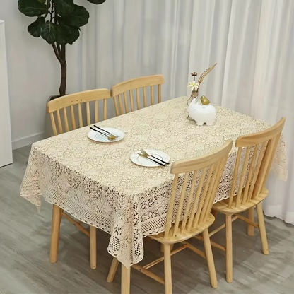 Classic Embroidered Lace Table Cover with Floral Pattern