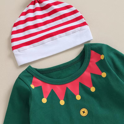 Soft Baby Holiday Romper Set with Stripe Pants and Hat
