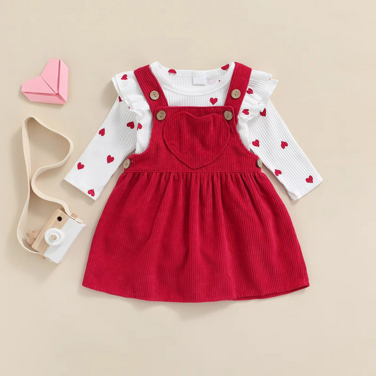 Adorable Heart Pattern Baby Skirt and Romper Set - Hehif