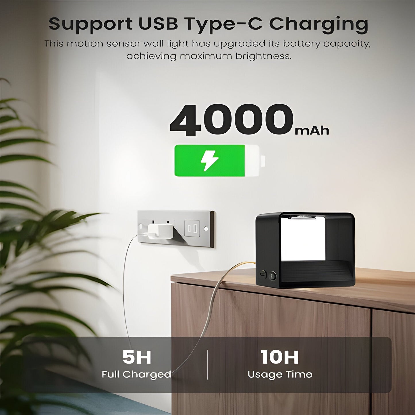 Motion Activated LED Wall Lamp with Rechargeable Battery