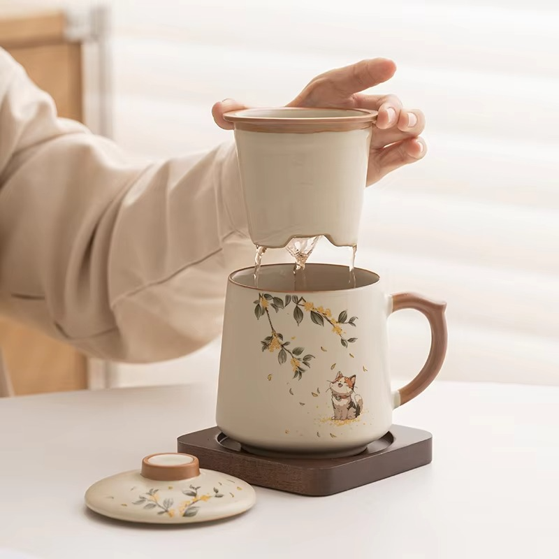 Traditional Asian Tea Infuser Coffee Mug, 13.5oz