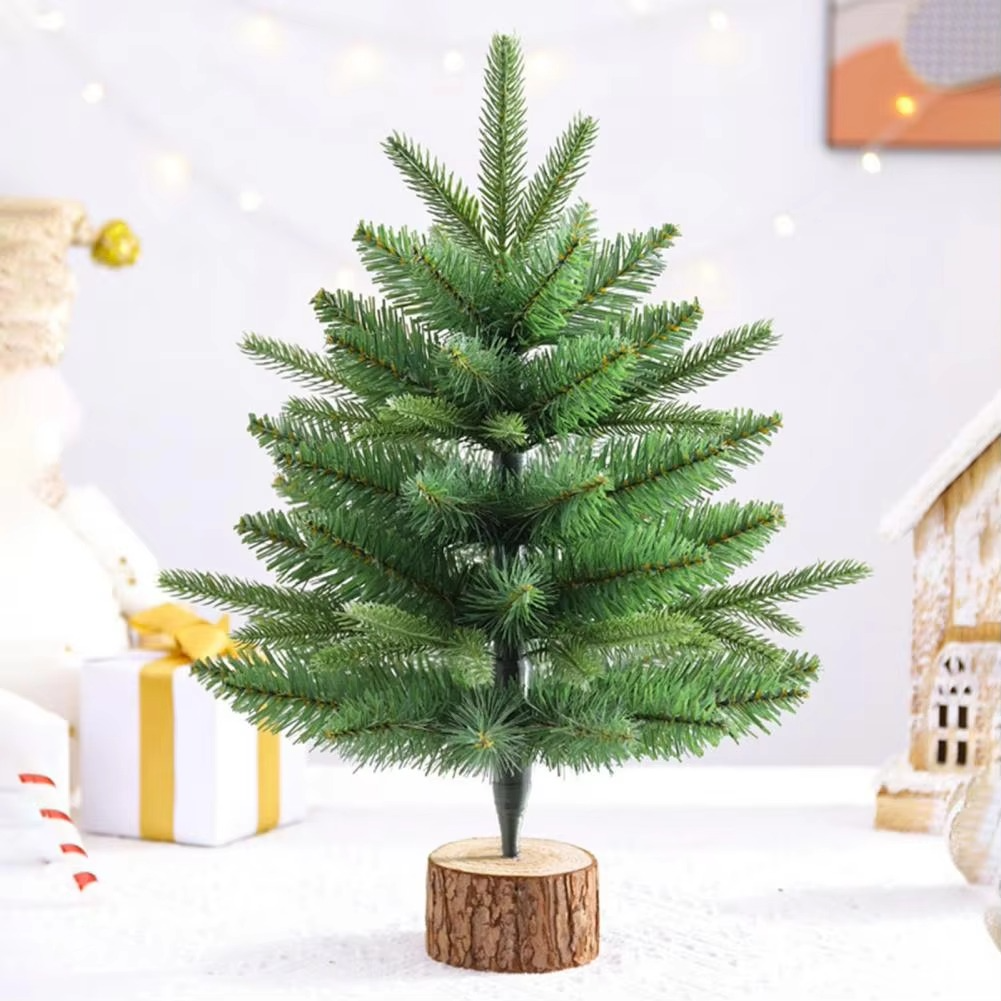 Small Authentic Tabletop Pine Christmas Tree with Wood Stand