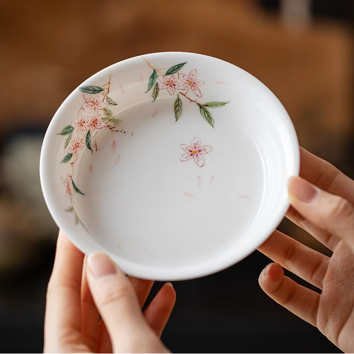 Colorful Floral Ceramic Tea Tray and Coaster Set