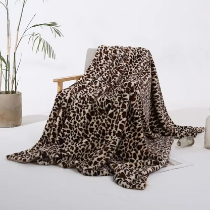 Faux Fur Leopard Pattern Plush Throw Blanket