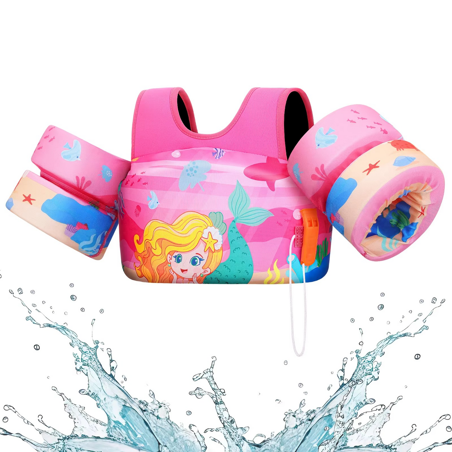 Childrens Swim Vest with Floaties and Safety Whistle
