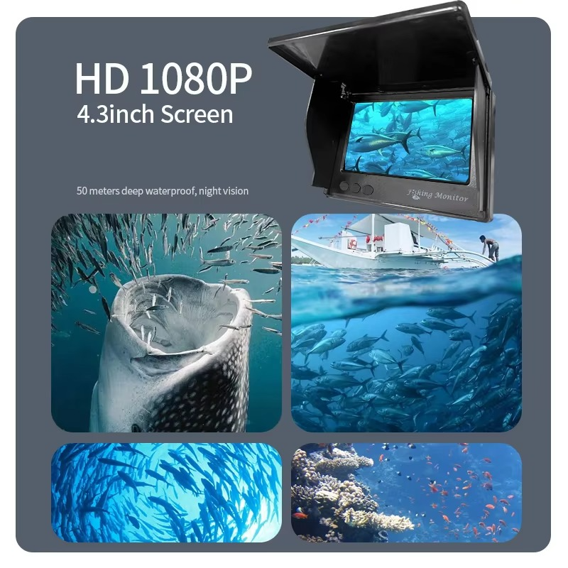 Compact 1080P Waterproof Fish Finder Camera with 4.3 LCD Night Vision