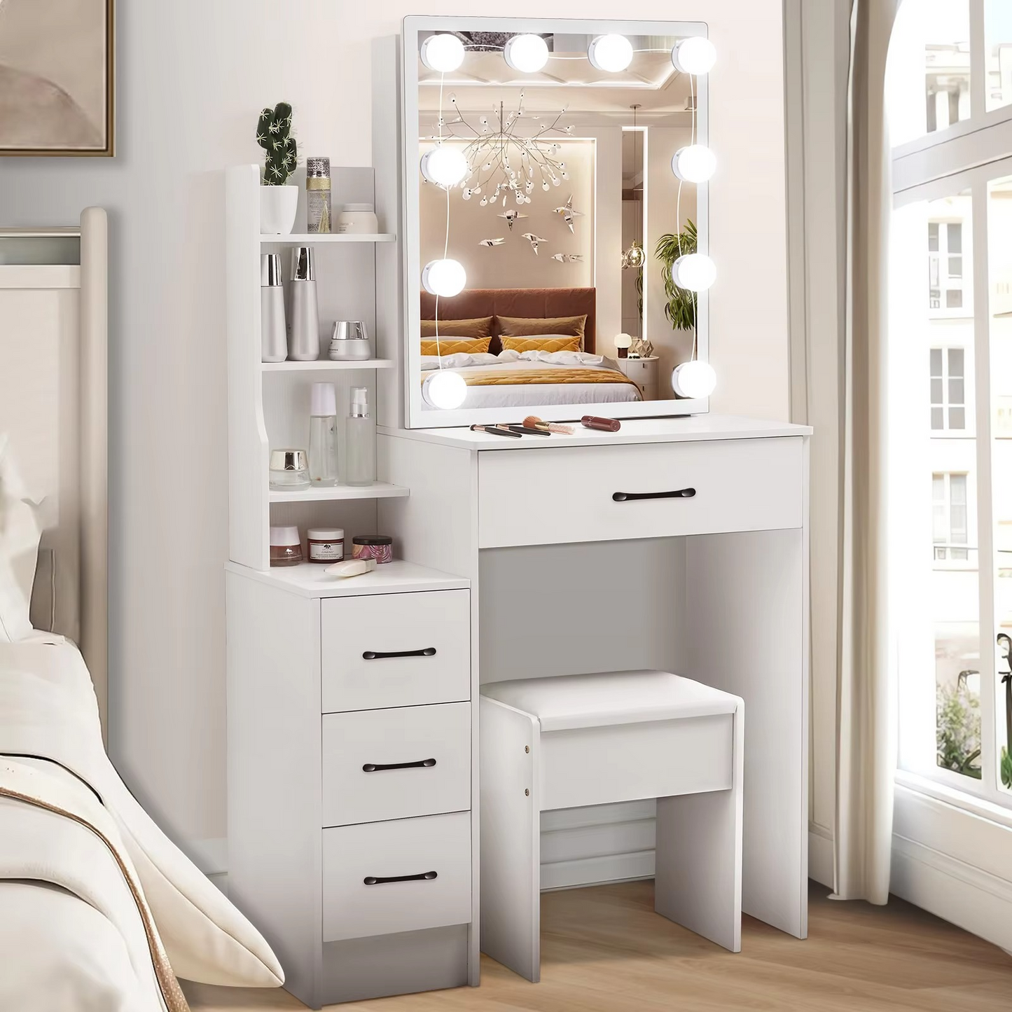 Luxury Wooden Dressing Table with Mirror and LED Lights
