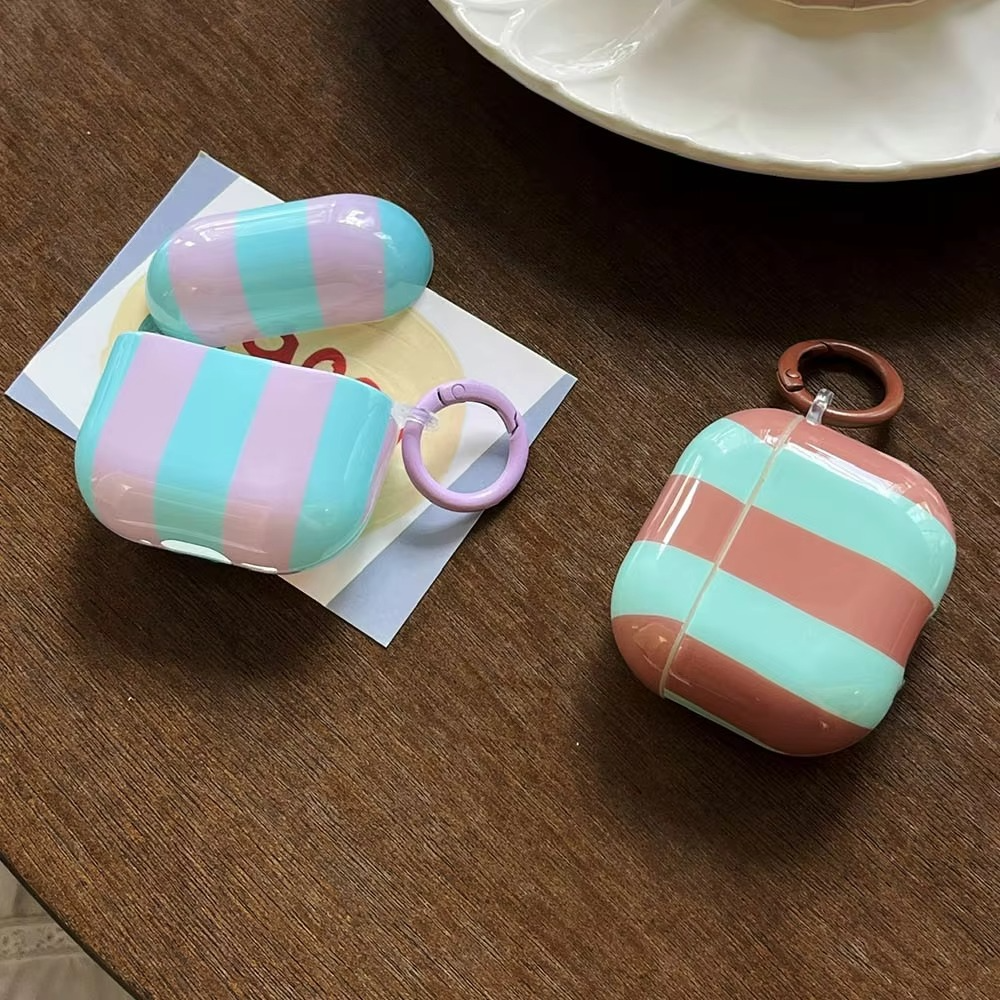Colorful Striped AirPods Cover with Keychain