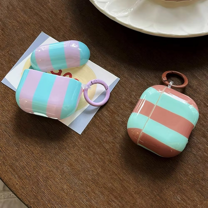 Colorful Striped AirPods Cover with Keychain