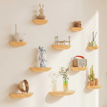 Curved Wood Wall Shelf - Sleek Floating Storage - Hehif