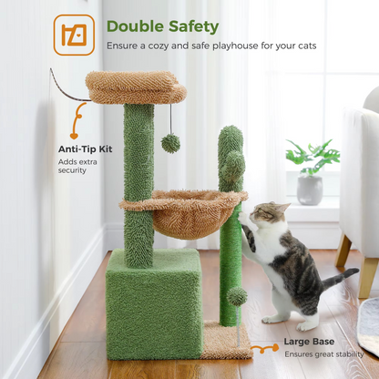 Cozy Cat Climbing Tower with Hideaway, Swing, and Scratcher