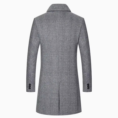 Warm Plaid Woolen Overcoat for Men, Slim Fit Waterproof Jacket