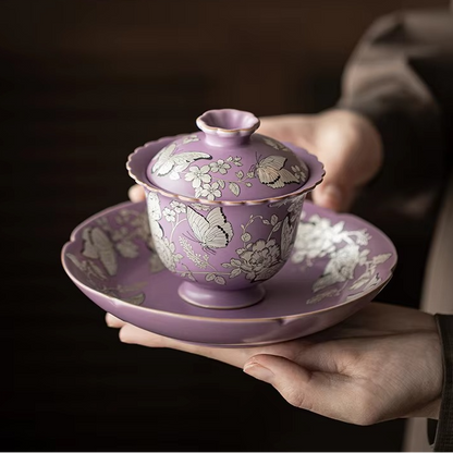 Colorful Ceramic Butterfly Tea Infuser Bowl with Lid