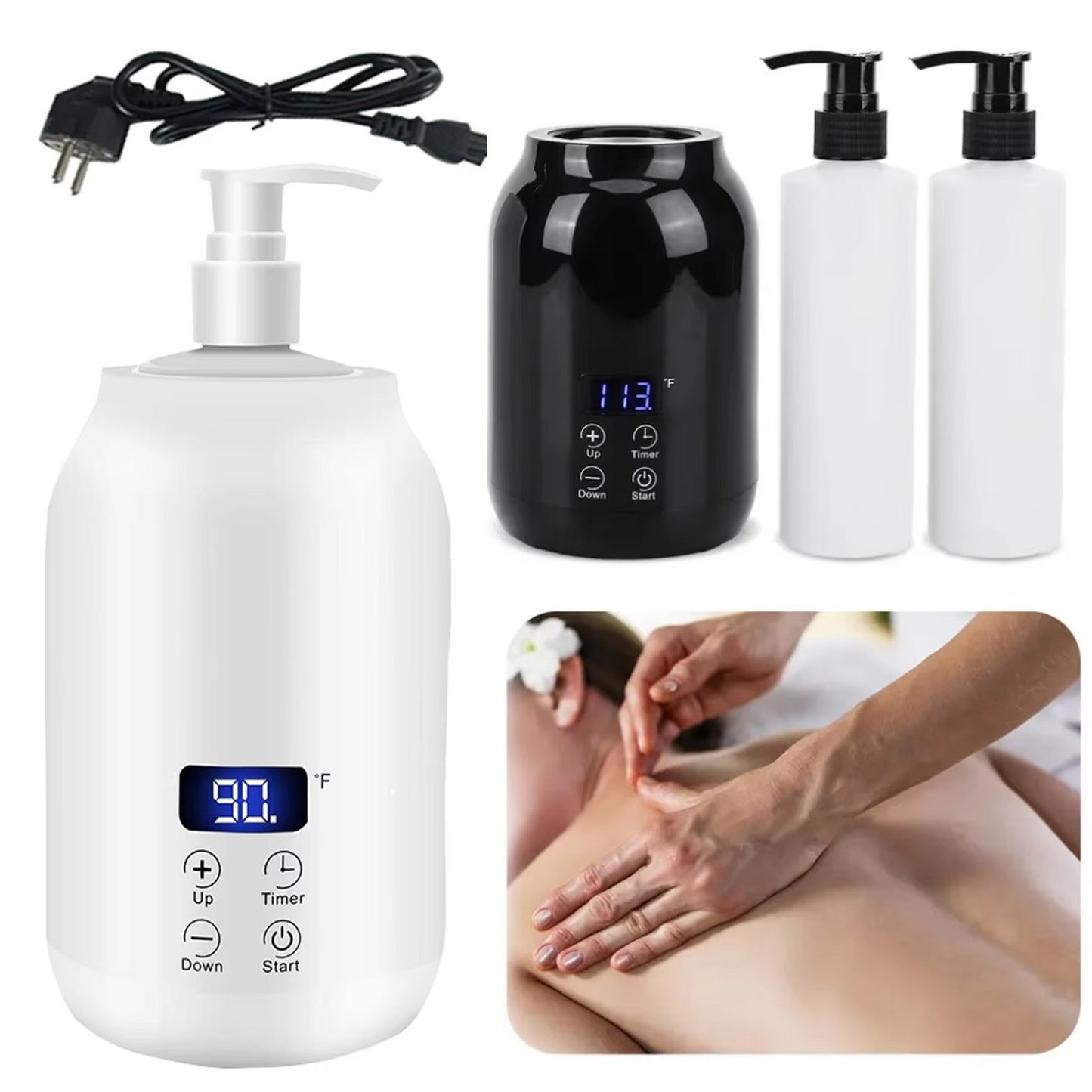 Heated Massage Oil and Lotion Dispenser with LED Screen