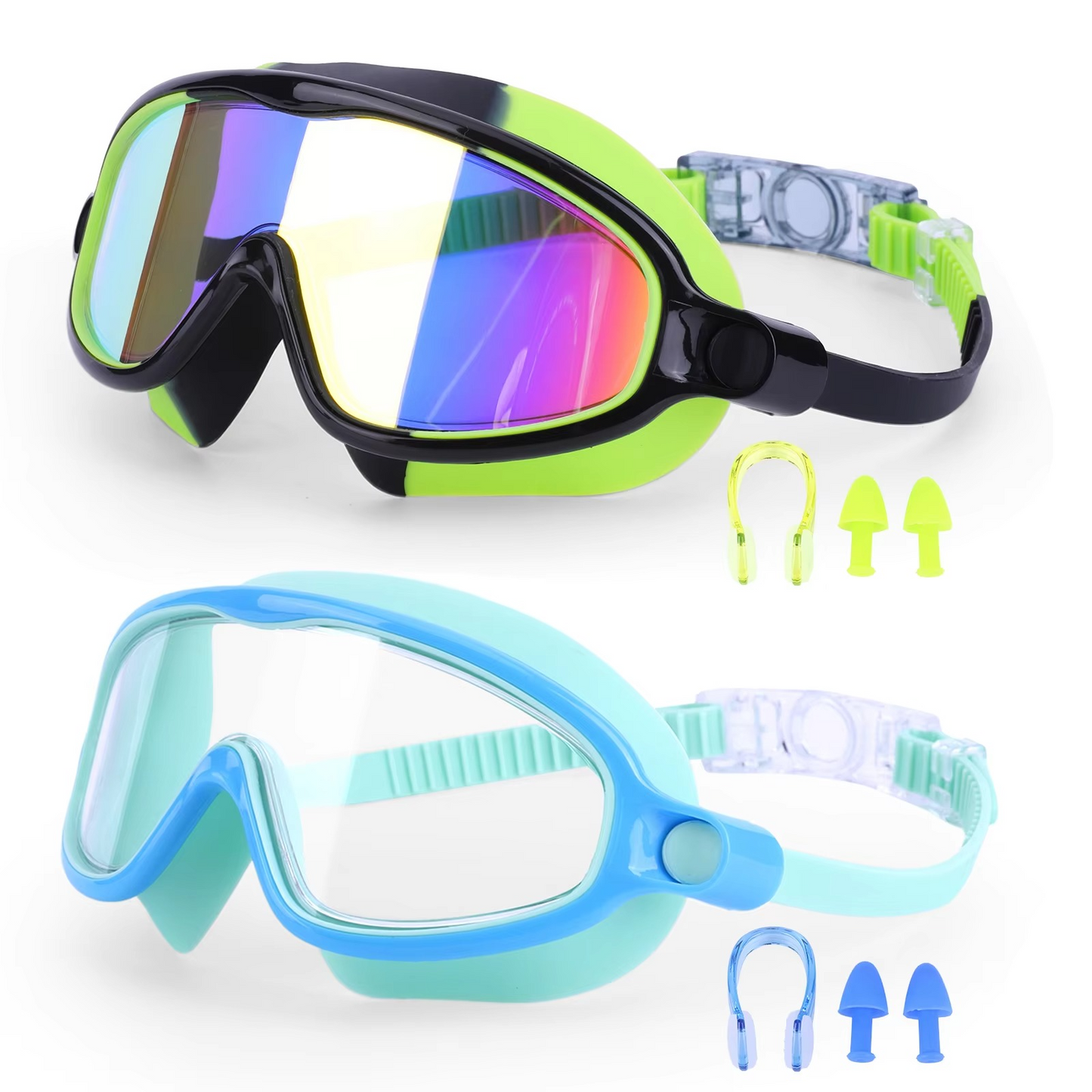 2-Pack Clear Vision Swim Goggles with Earplugs - Hehif