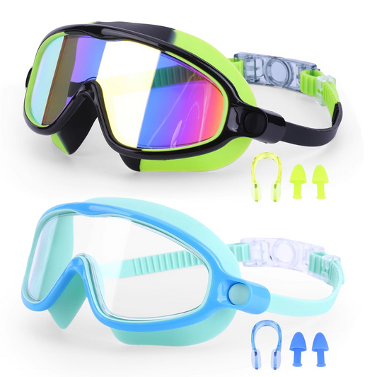 2-Pack Clear Vision Swim Goggles with Earplugs - Hehif