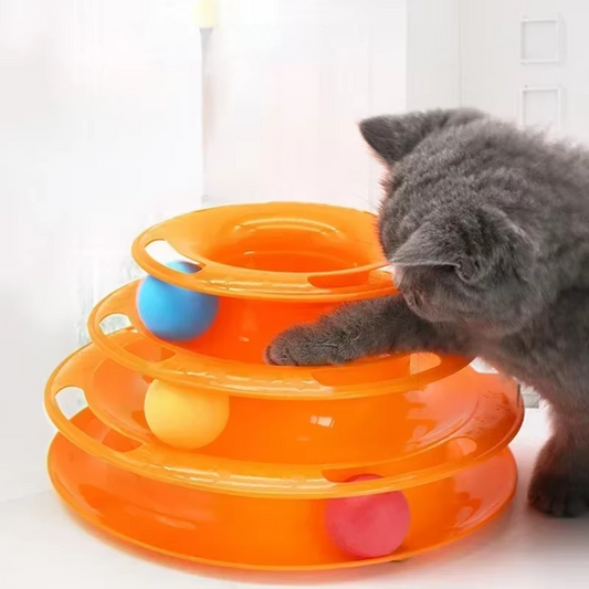 Fun Feline Play Tower with Balls and Tracks - Hehif