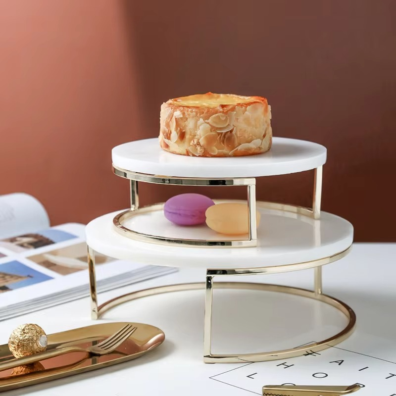 Elegant White Marble Cake Display Server