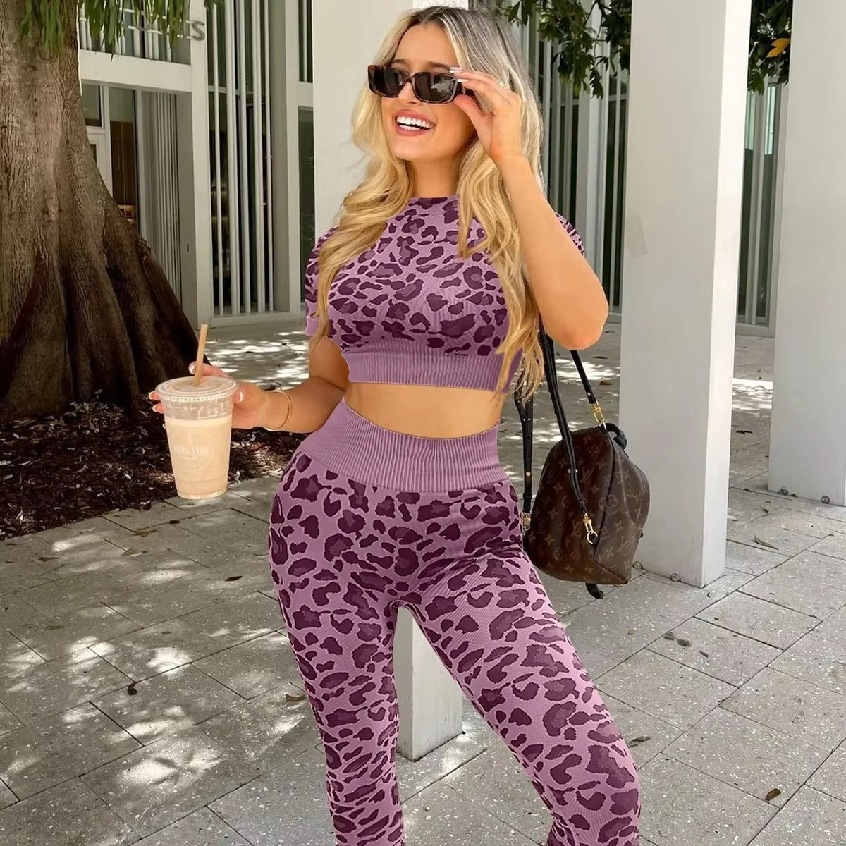 Women's Animal Print Workout Outfit Set