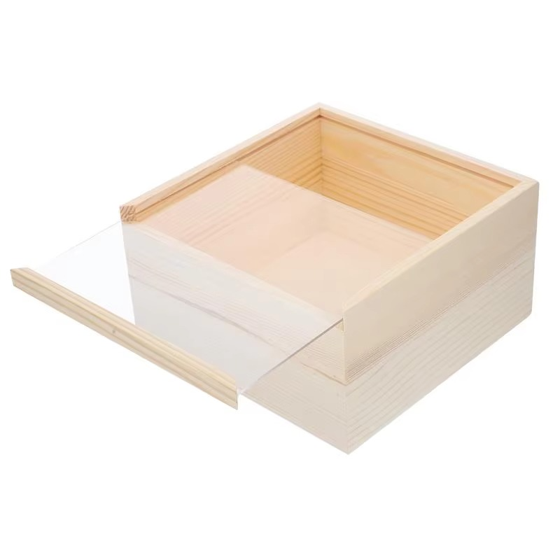 Natural Wood Treasure Chest Storage Box with Slide Top