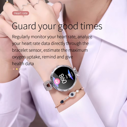 Stylish Ladies Smartwatch with Gemstone Face and Fitness Tracker