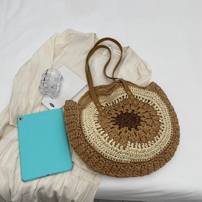 Big Spacious Natural Fiber Circle Handbag for Ladies