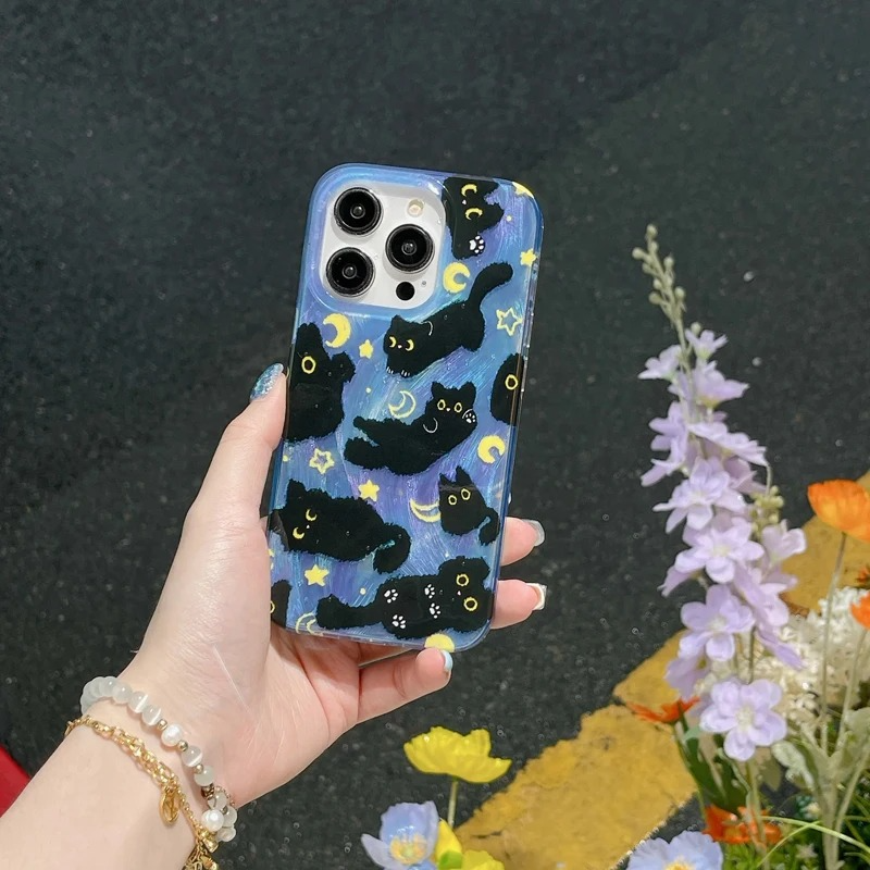 Fun Cat Phone Case with Glittery Night Sky Design