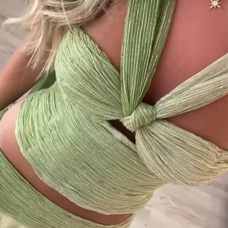 Colorful Pleated 2 Piece Skirt Outfit for Women
