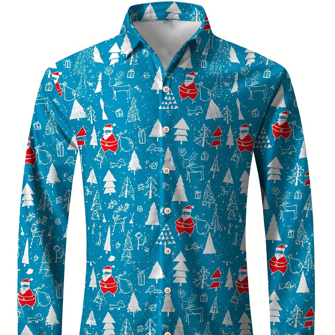 Mens Fun Holiday Dress Shirt with Santa Print