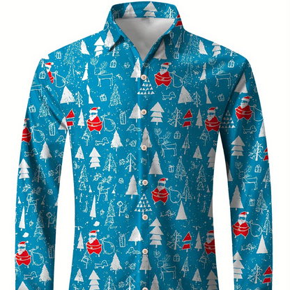 Mens Fun Holiday Dress Shirt with Santa Print