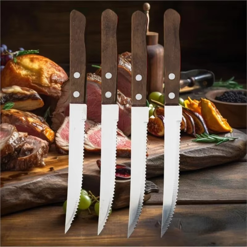 Sharp Stainless Steel Steak Knives with Wood Handles