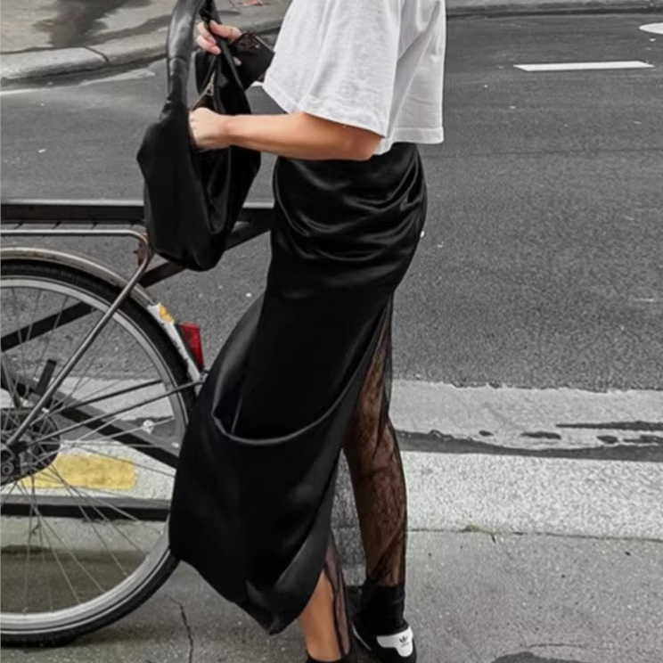 Elegant High Waist PU Leather Maxi Skirt for Women