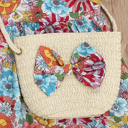 Cute Girl's Floral Ruffle Sundress with Free Purse