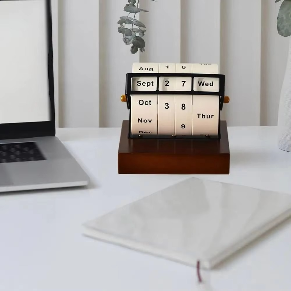 Classic Wooden Flip Calendar Desk Organizer