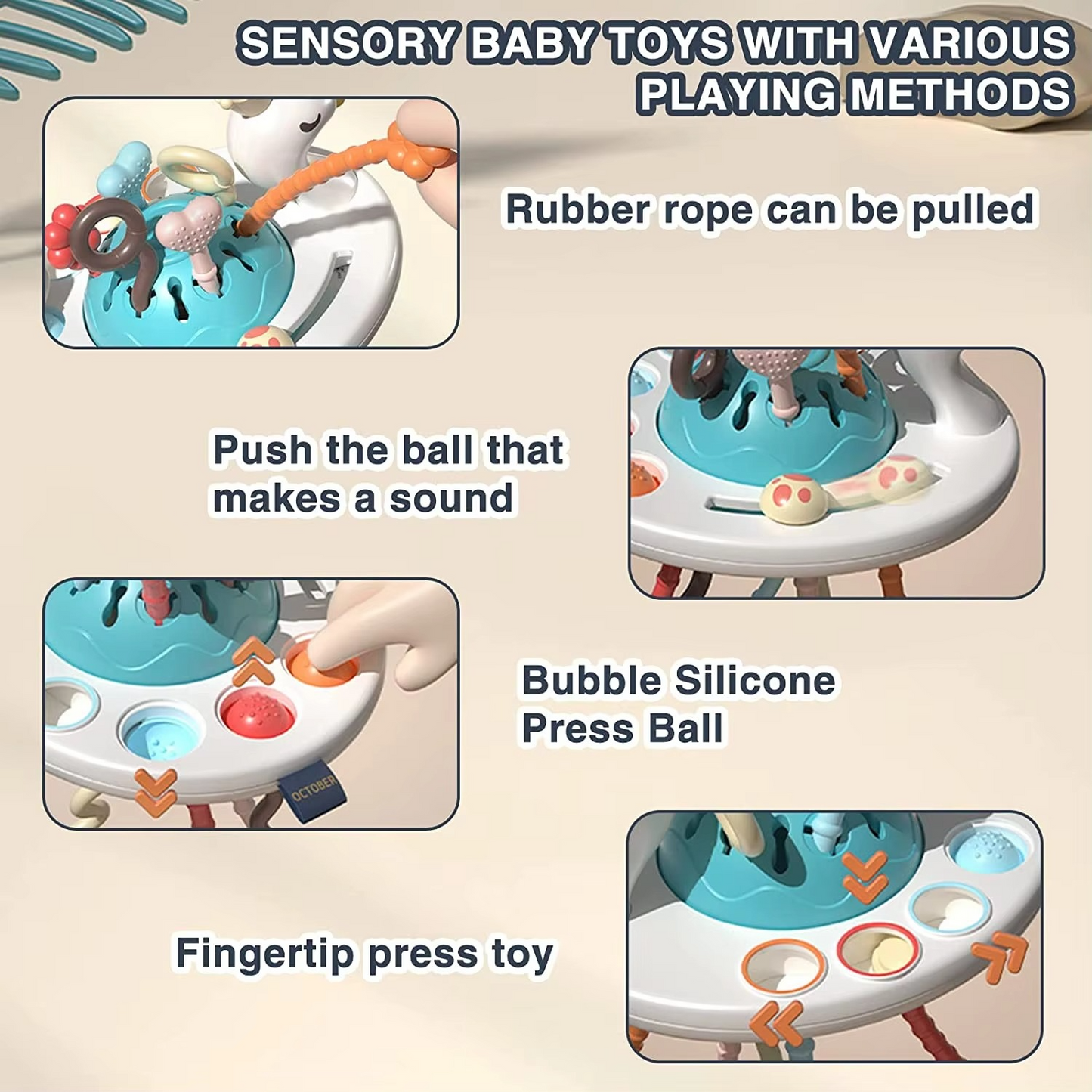 Interactive Baby Toy with Pull String and Teether