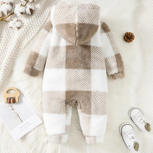 Soft Flannel Hooded Baby Romper for Boys and Girls - Hehif
