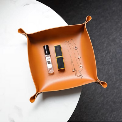 Rustic Leather Desk Storage Organizer Tray