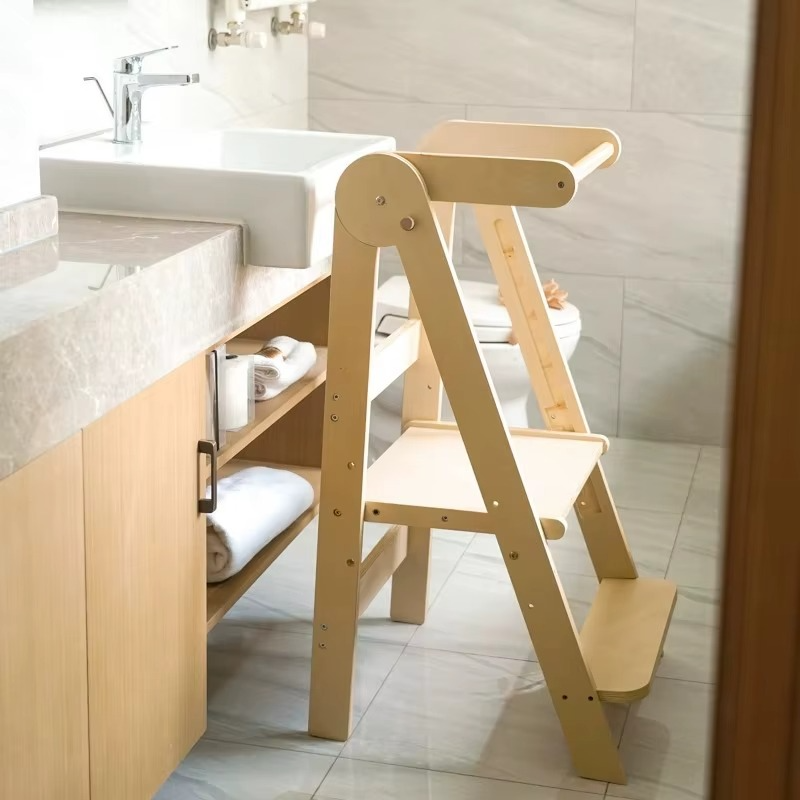 Portable Folding Step Stool for Kids Wooden Kitchen Helper