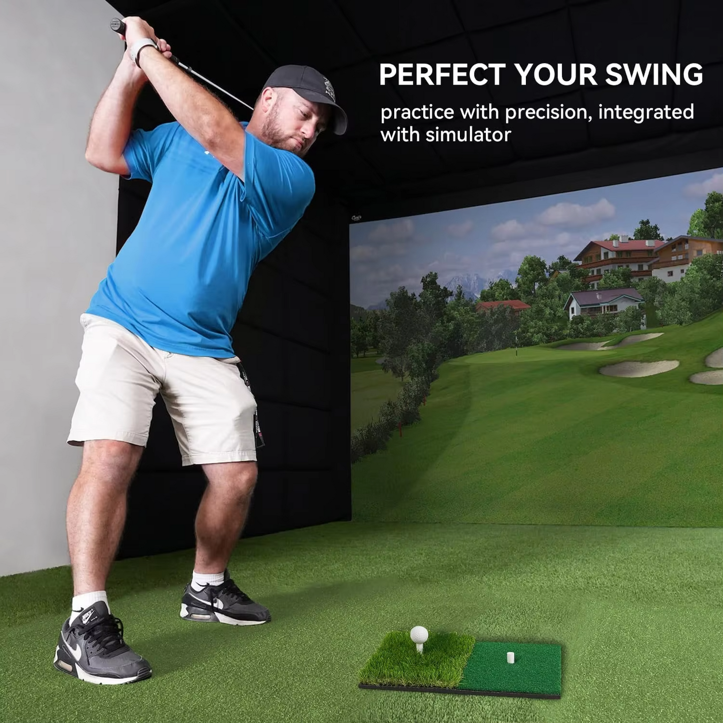 Compact Golf Practice Mat with Ball Tee for Home Use