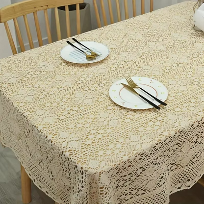 Classic Embroidered Lace Table Cover with Floral Pattern