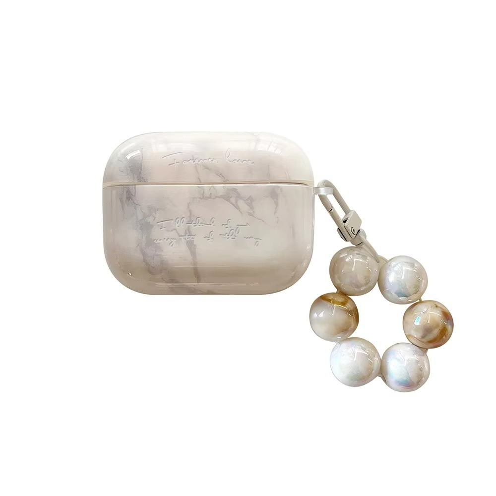 Luxury Marble AirPods Case with Metal Clip and Pearl Detail
